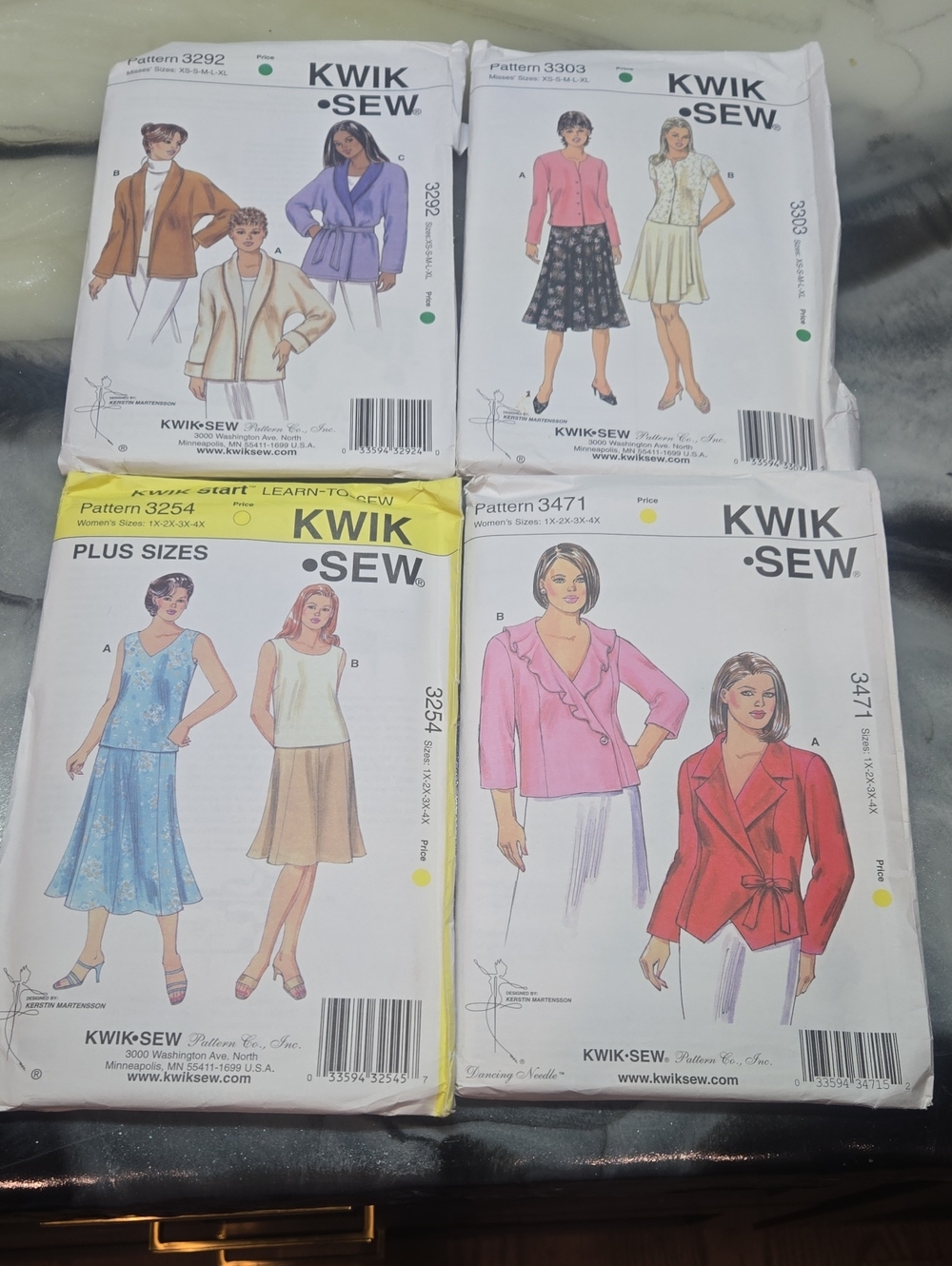 Lot of 4 Kwik Sew Sewing Patterns - Misses & Plus Size 1X-4X Tops Skirts Jackets